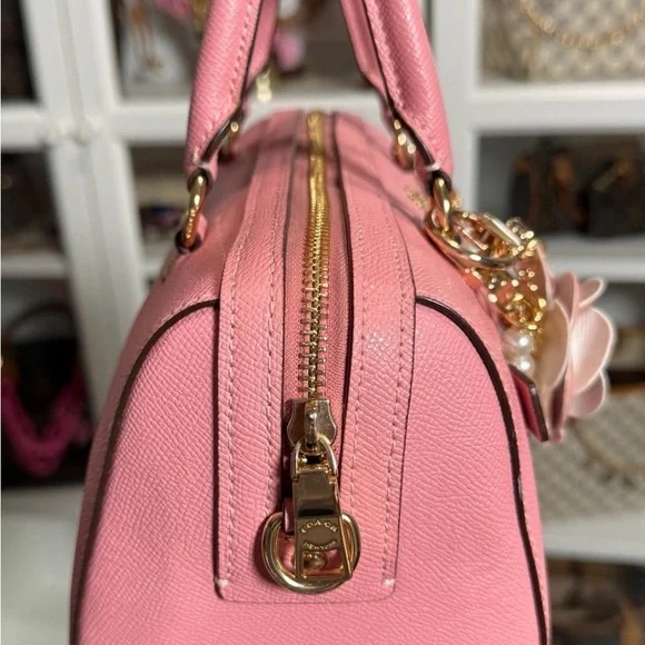 Coach Pink Rowan Satchel with Floral and Pearl Chain - Picture 2 of 7